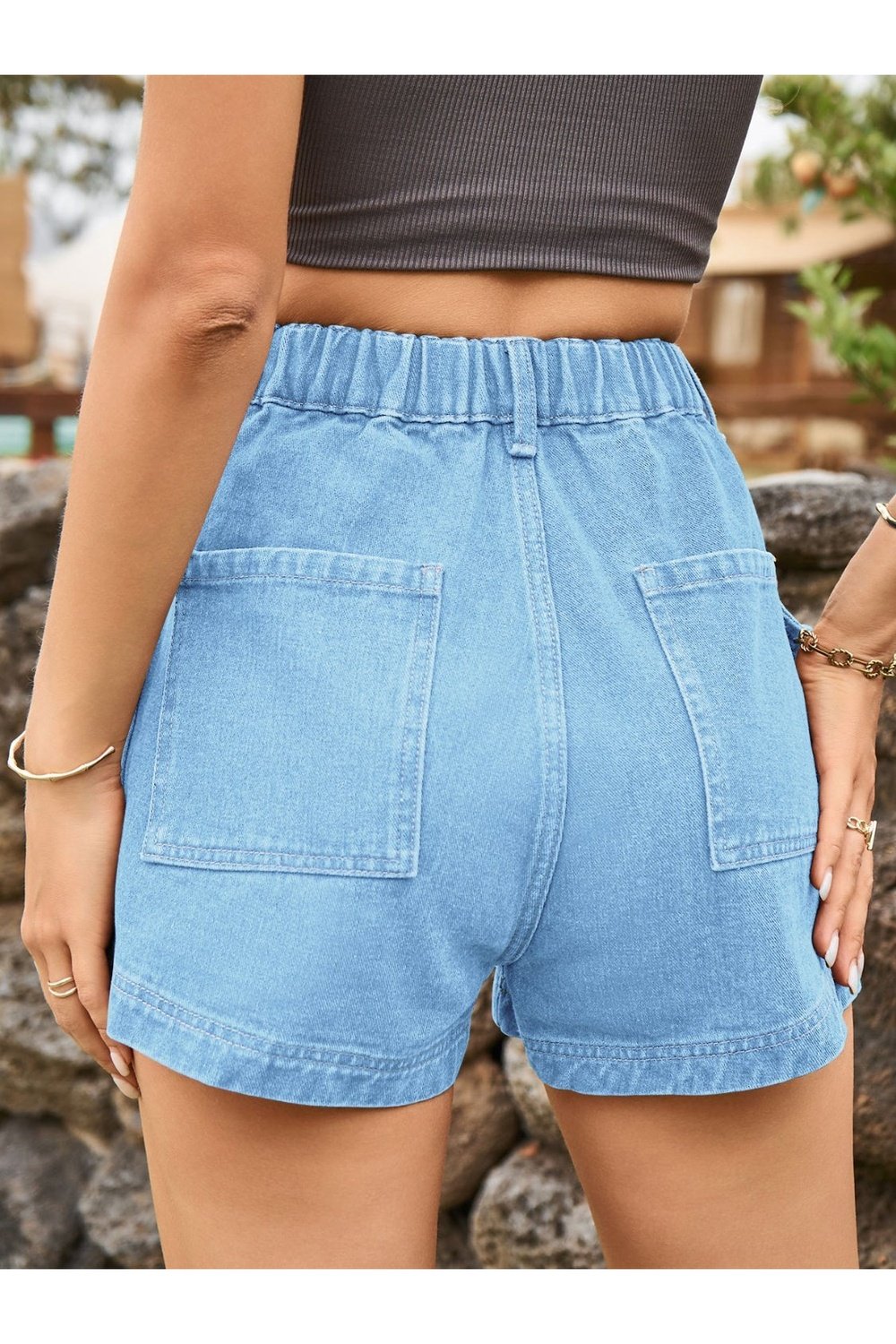 High Waist Denim Shorts with Pockets