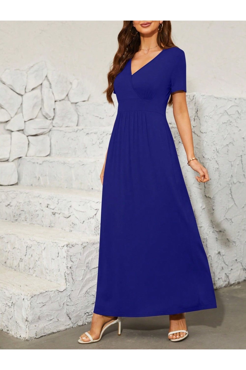 Surplice Short Sleeve Maxi Dress