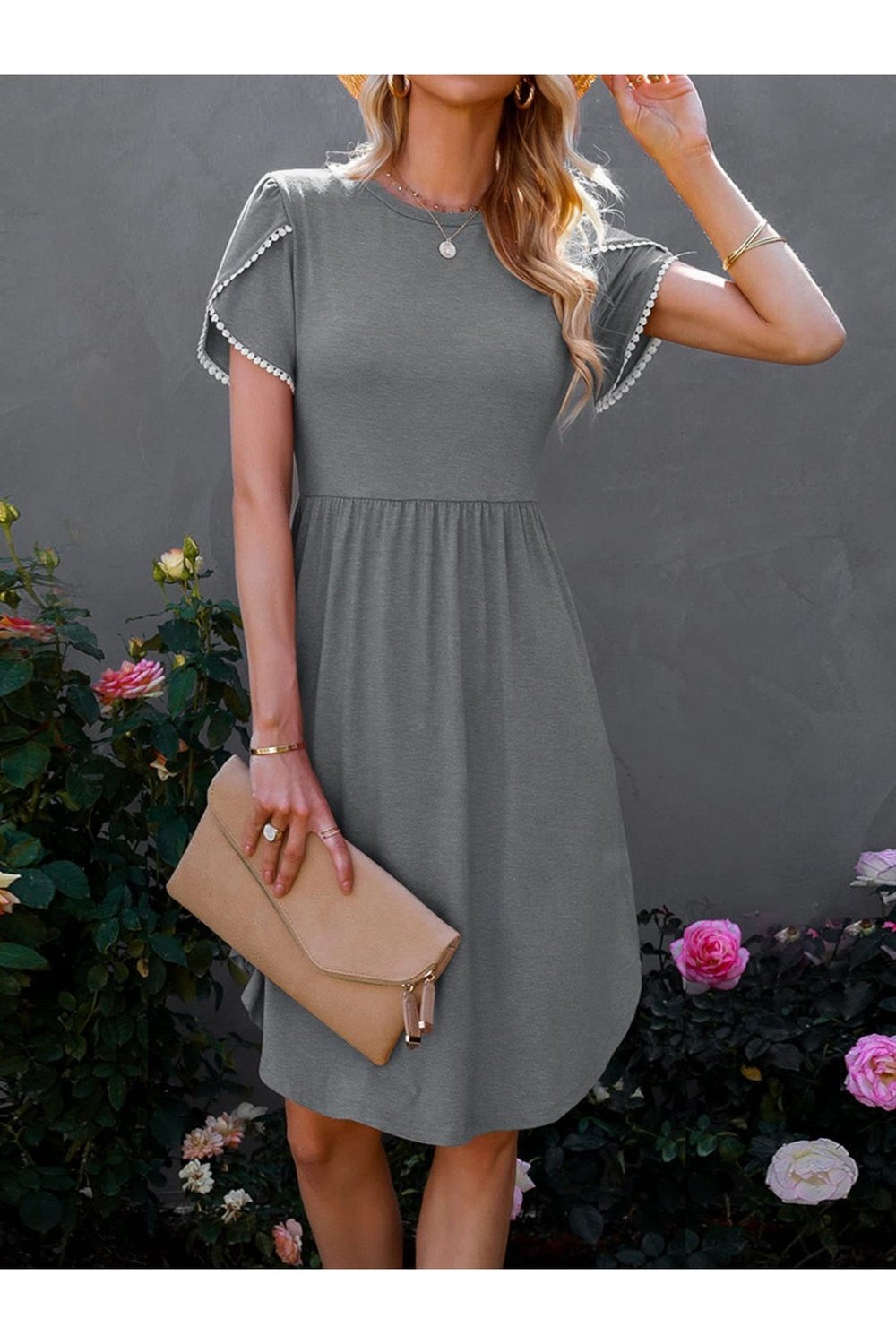 Round Neck Petal Sleeve Dress