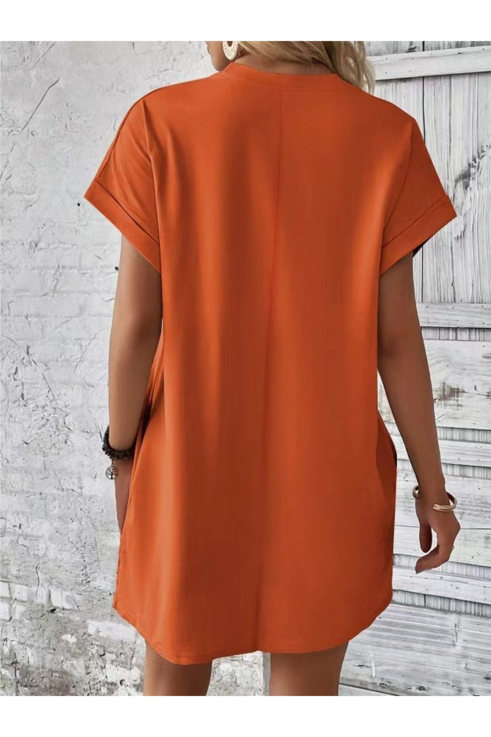 Pocketed Round Neck Short Sleeve Dress