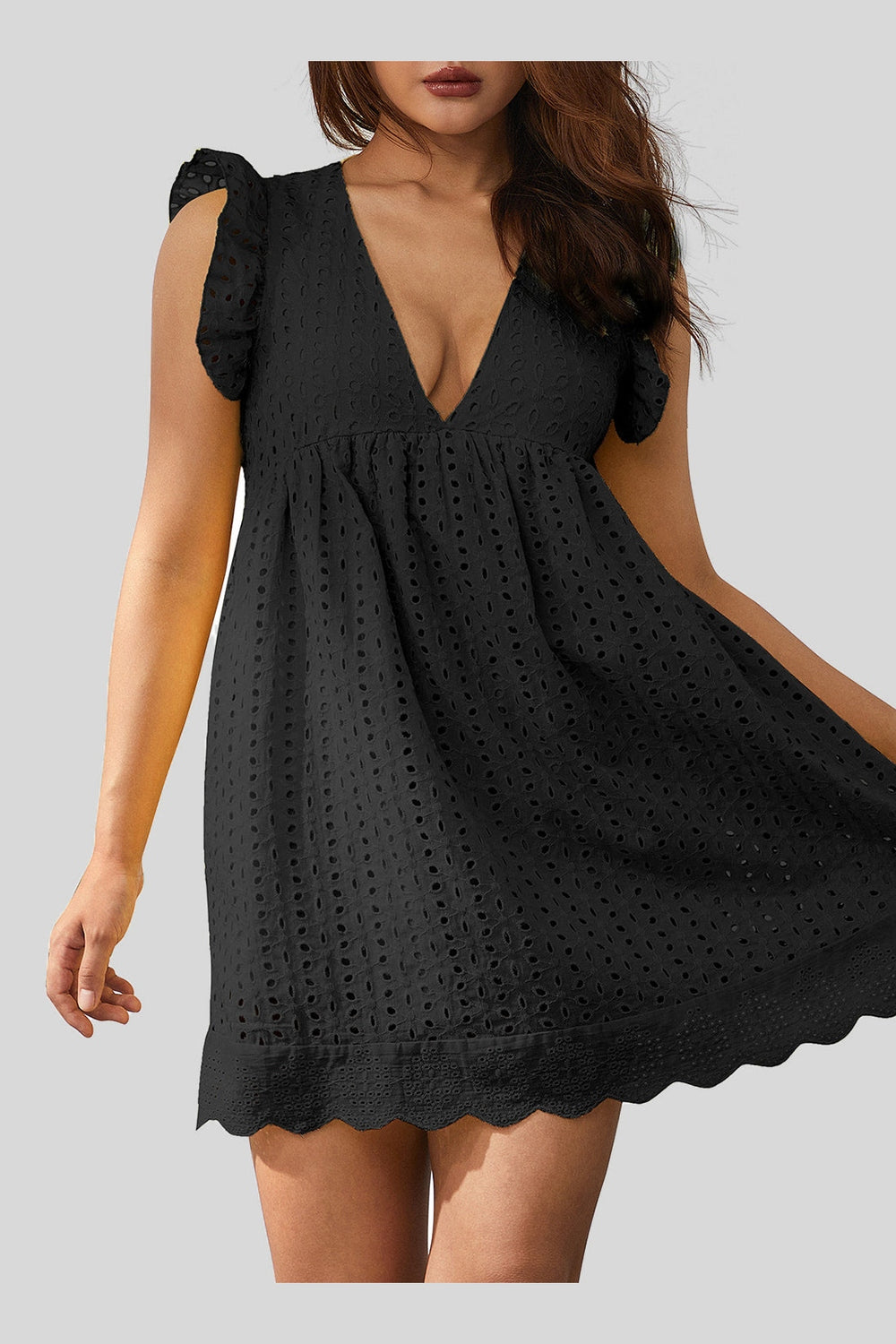 Ruffled Eyelet Cap Sleeve Mini Dress