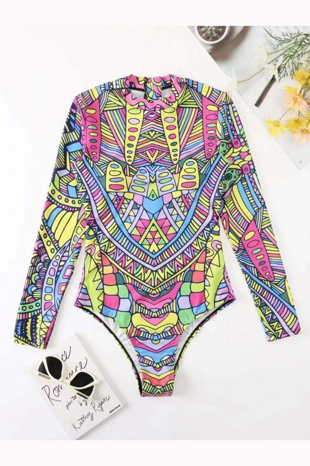 Mock Neck Long Sleeve One-Piece Swimwear