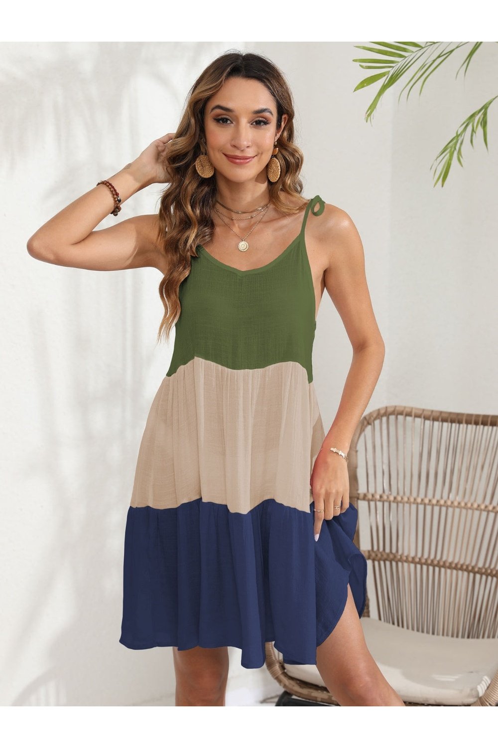 Color Block Spaghetti Strap Cover-Up Dress