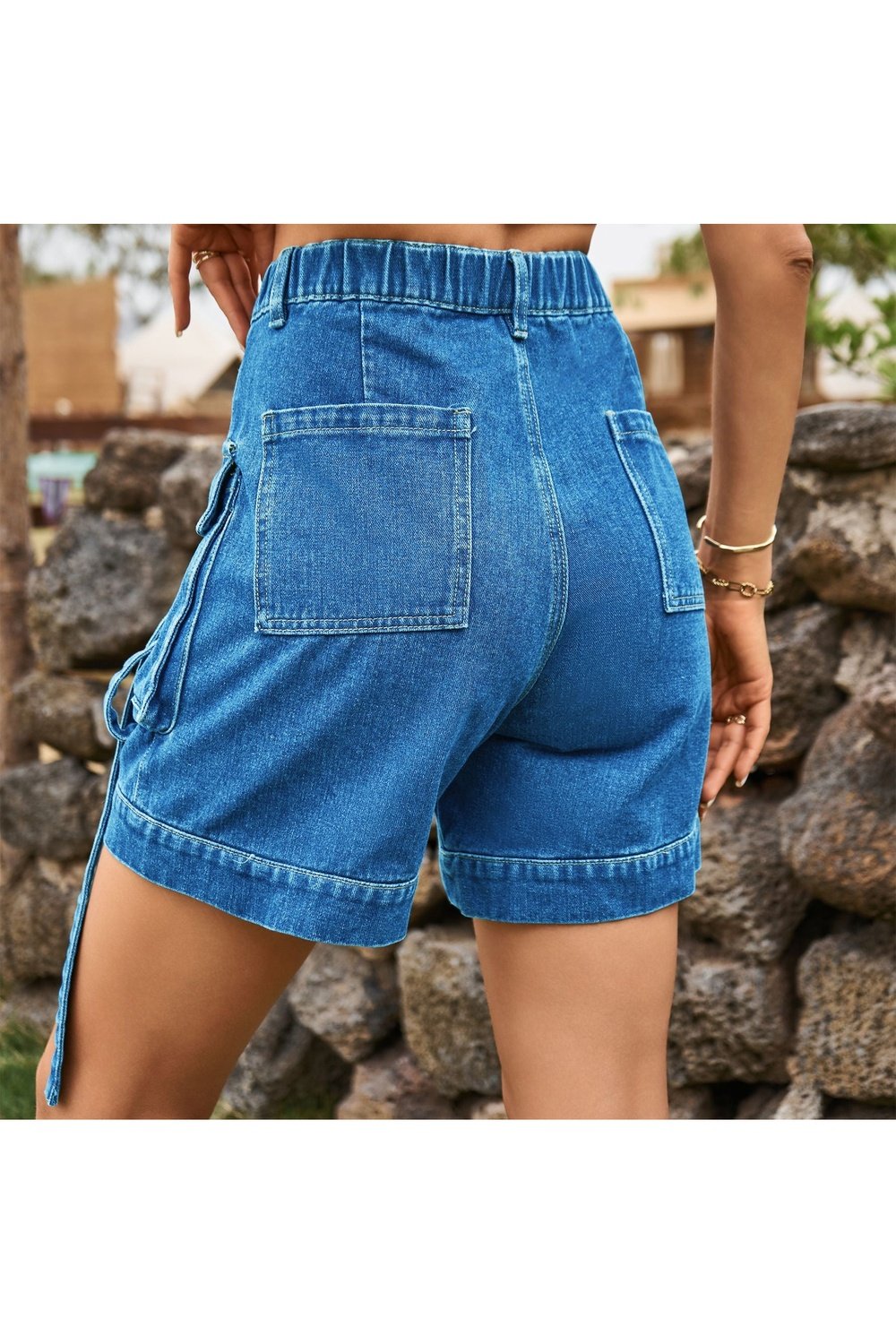 High Waist Denim Cargo Shorts