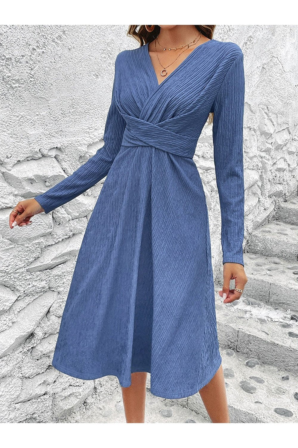 Crisscross Surplice Neck Long Sleeve Dress