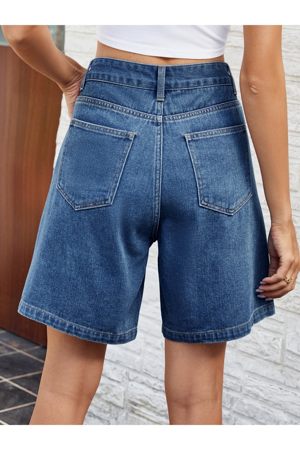 High Waist Denim Shorts with Pockets