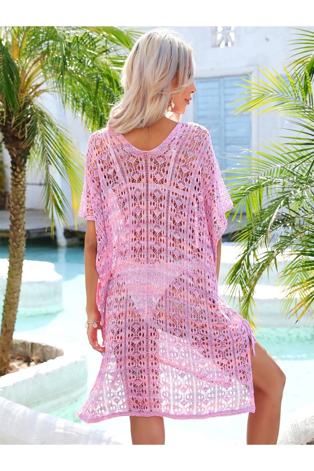 Slit Openwork V-Neck Cover Up