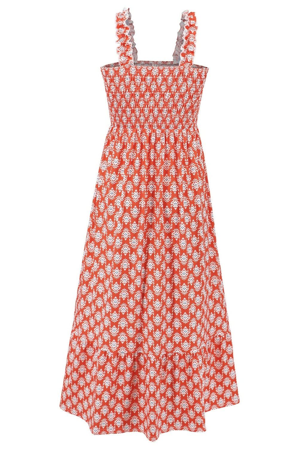 Smocked Printed Square Neck Sleeveless Dress