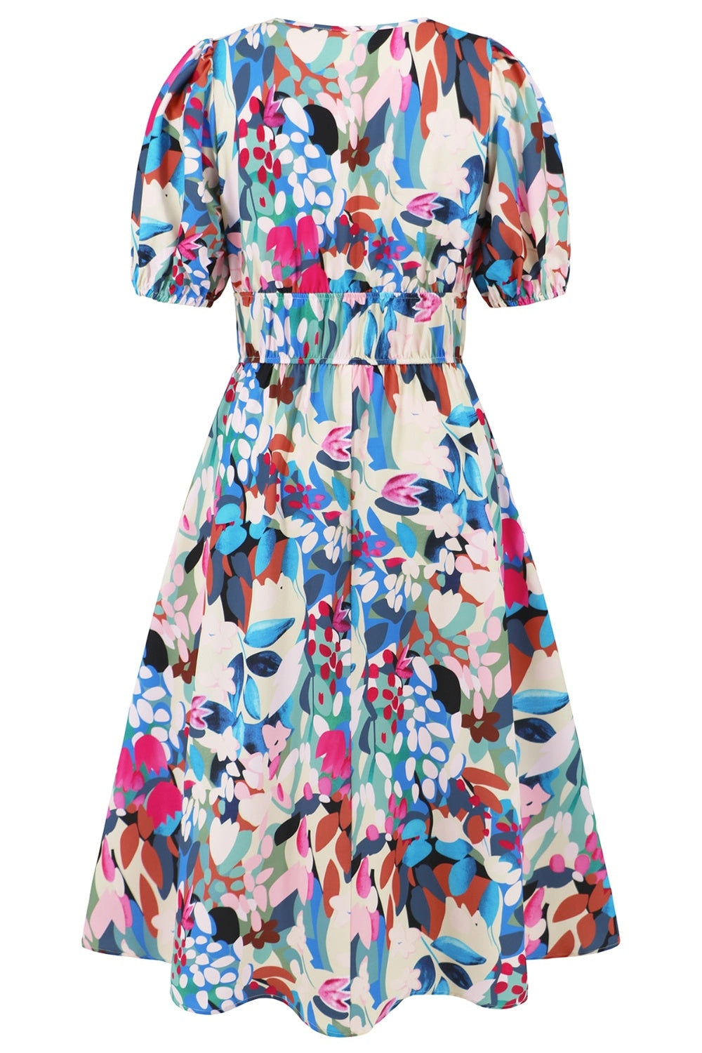 Ruched Printed Surplice Short Sleeve Dress