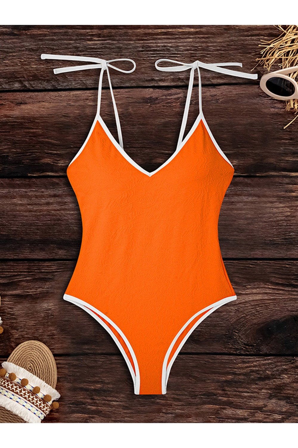 Tied V-Neck Spaghetti Strap One-Piece Swimwear