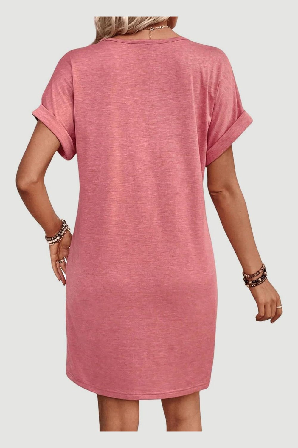 Quarter Button V-Neck Short Sleeve Dress