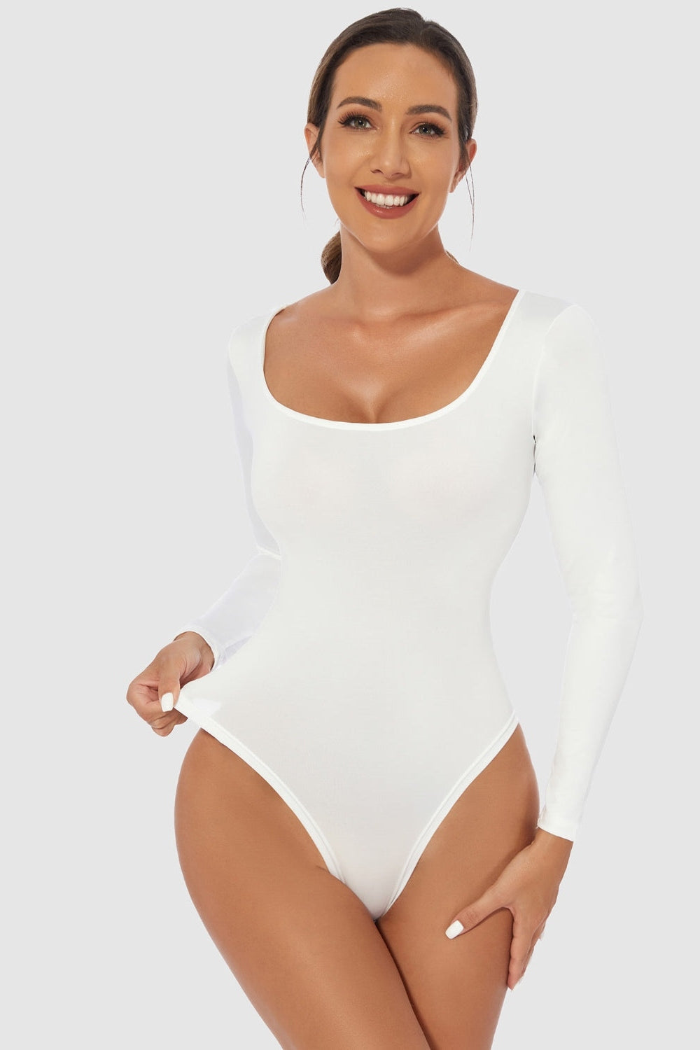 Full Size Scoop Neck Long Sleeve Bodysuit