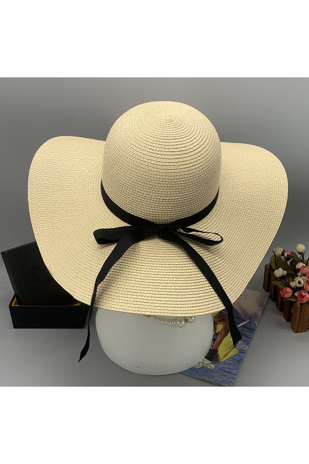 Bow Paper Braided Wide Brim Hat