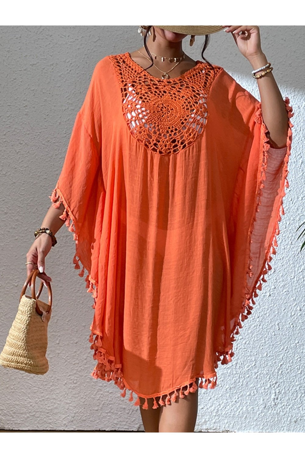 Tassel Cutout Scoop Neck Cover-Up Dress