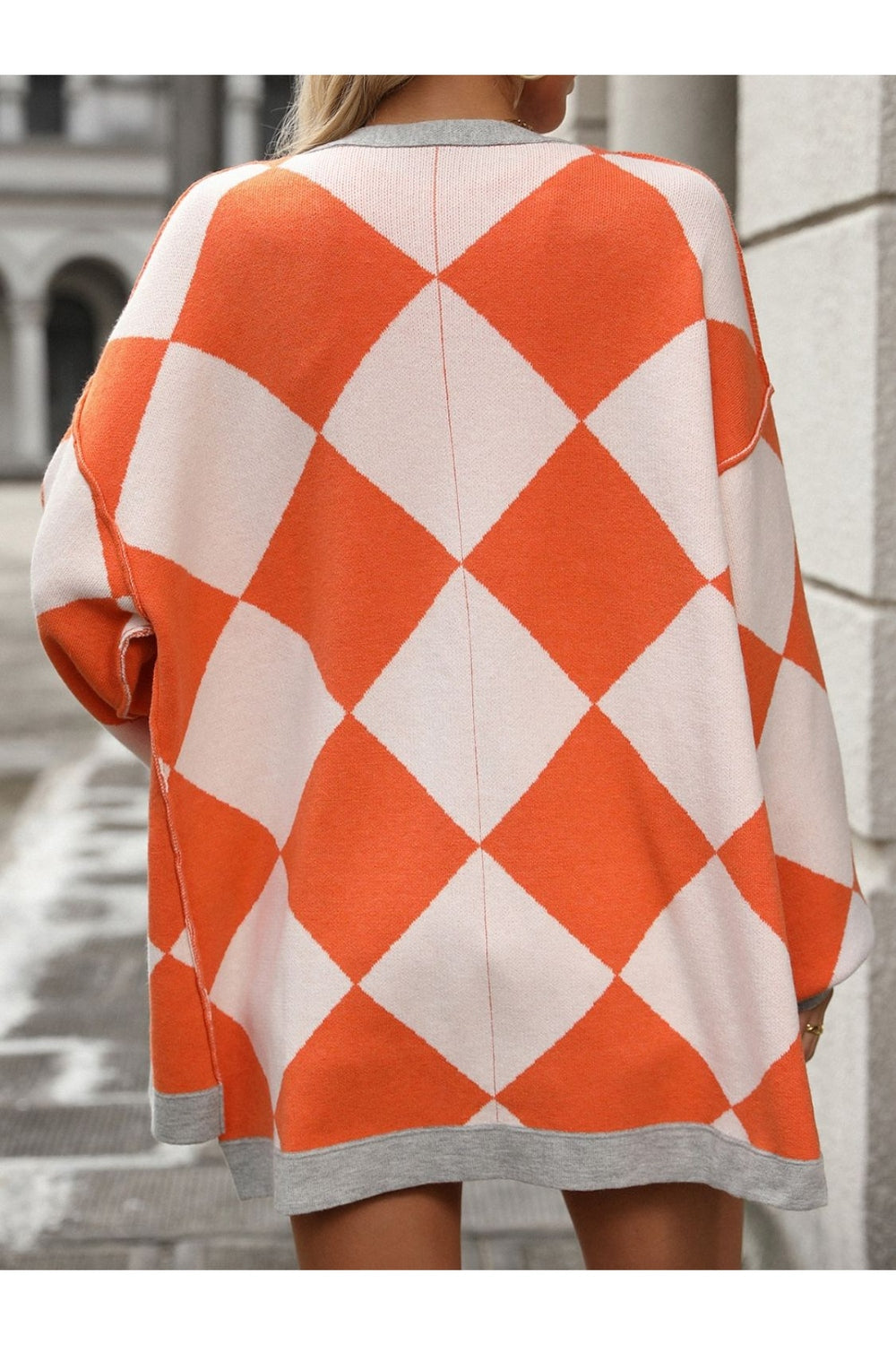 Checkered Dropped Shoulder Long Sleeve Cardigan