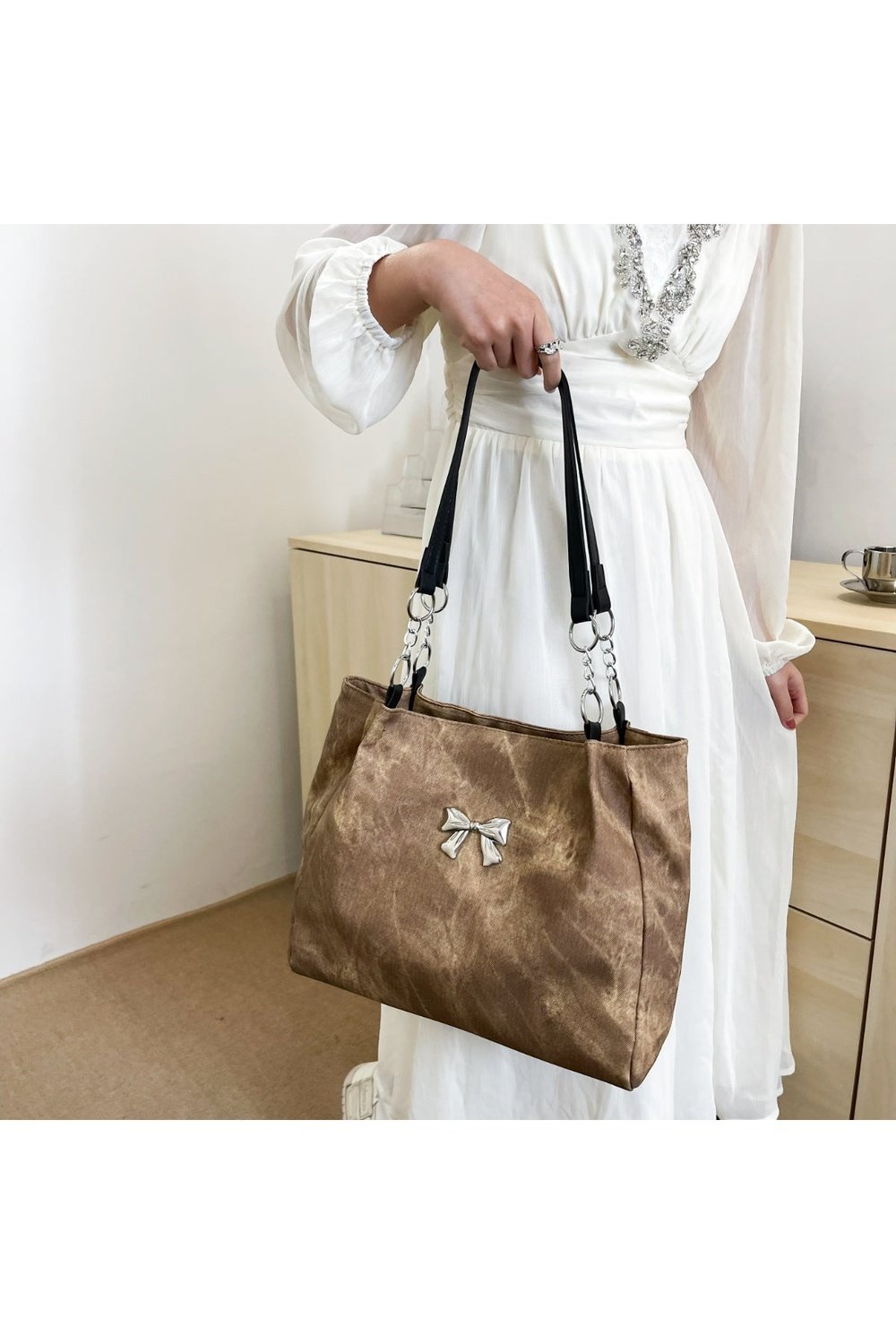 Bow Polyester Medium Tote Bag