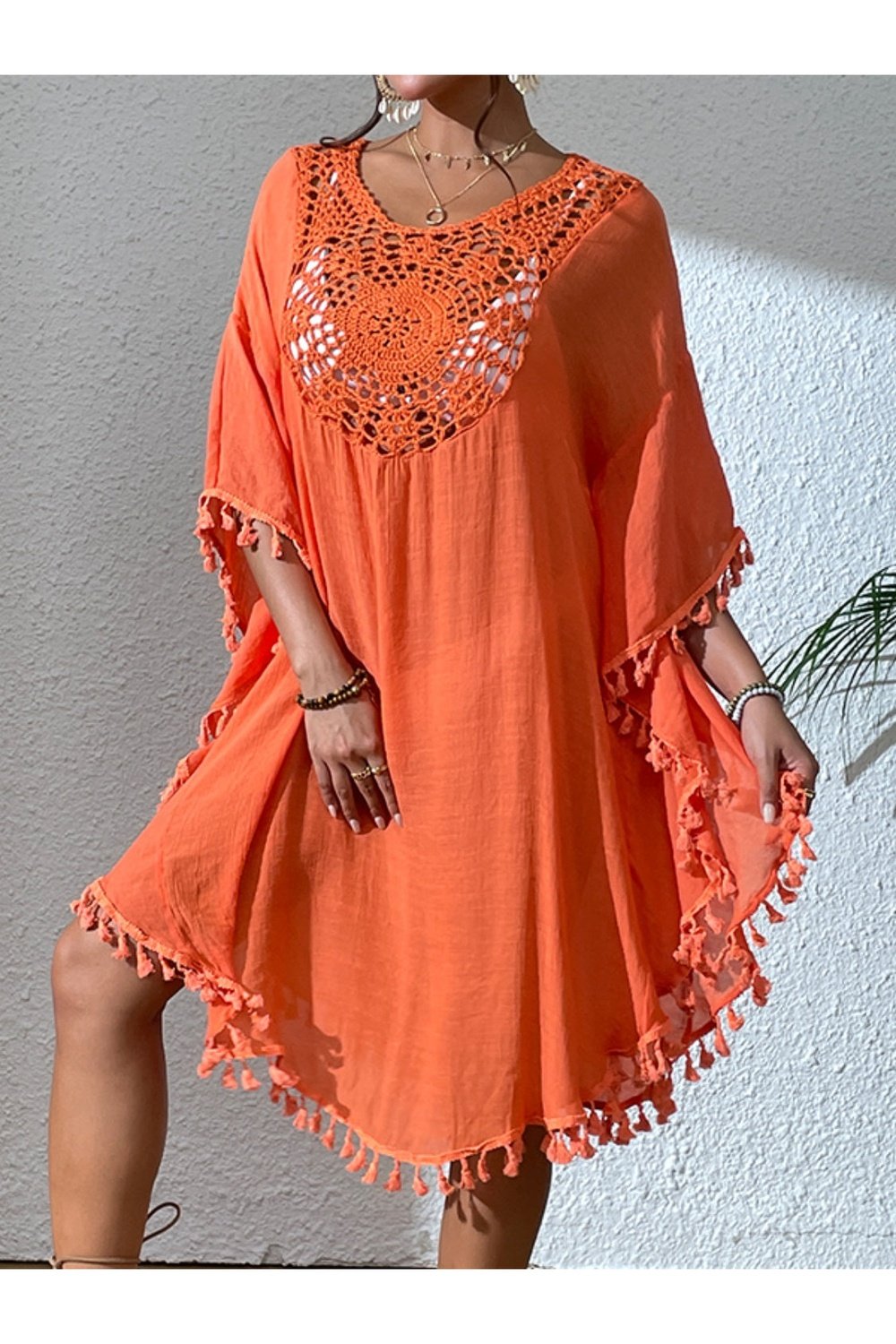 Tassel Cutout Scoop Neck Cover-Up Dress