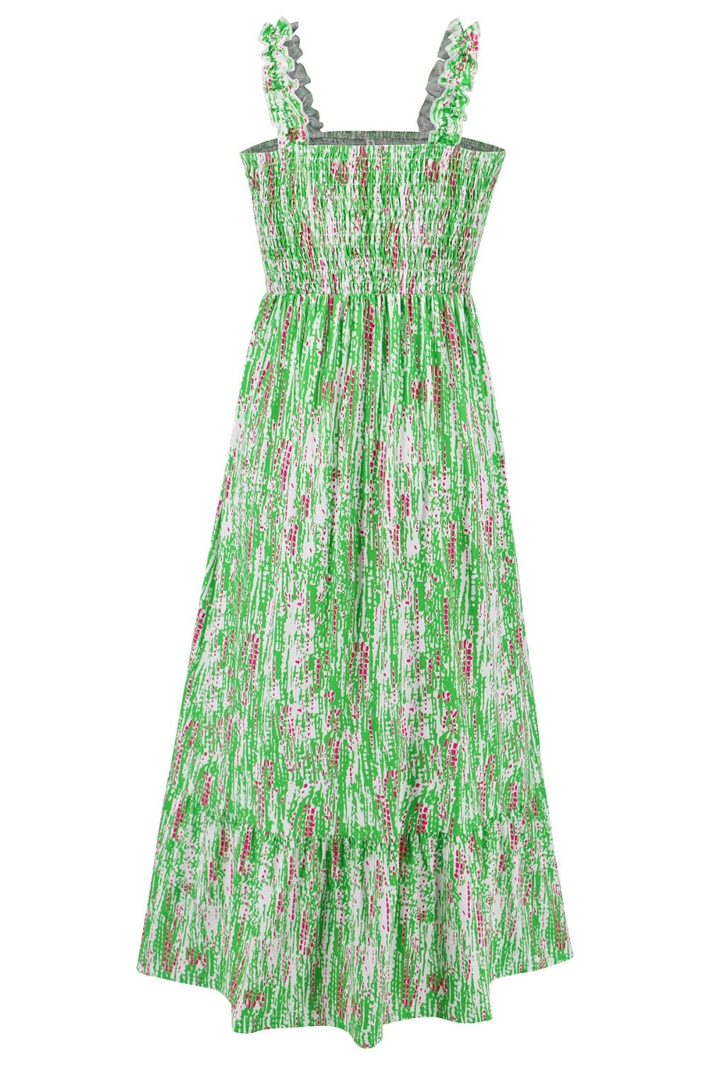 Smocked Printed Square Neck Sleeveless Dress