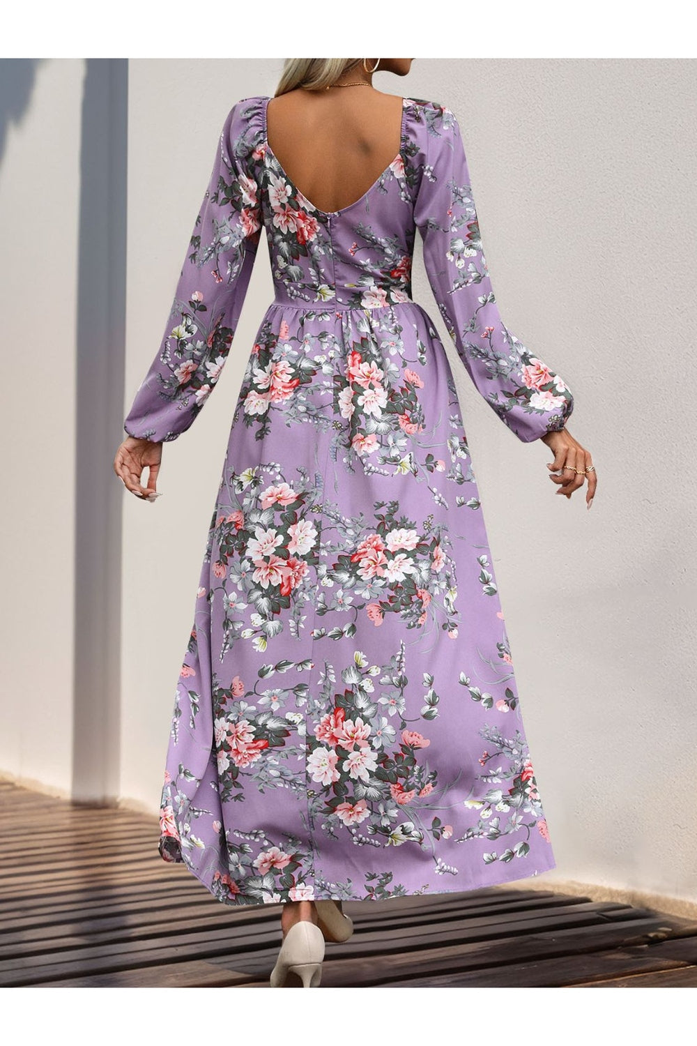 Perfee Slit Printed Surplice Long Sleeve Maxi Dress