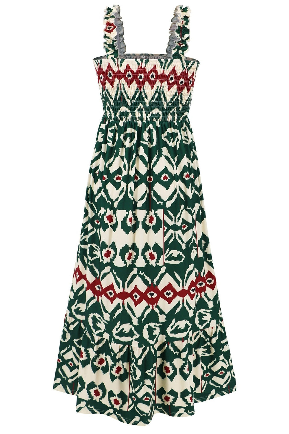 Smocked Printed Square Neck Sleeveless Dress