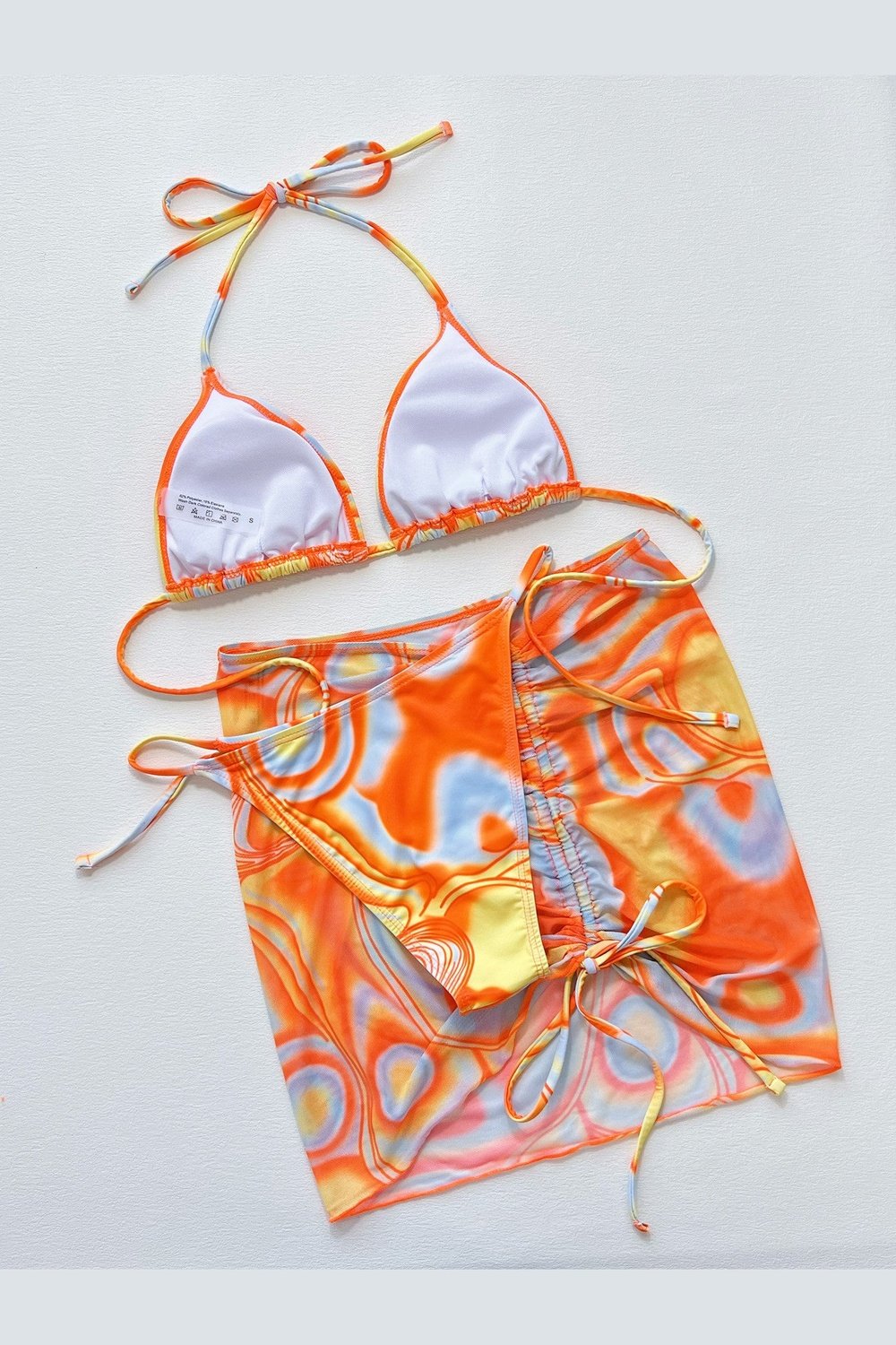 Multicolored Drawstring Ruched Three-Piece Swim Set