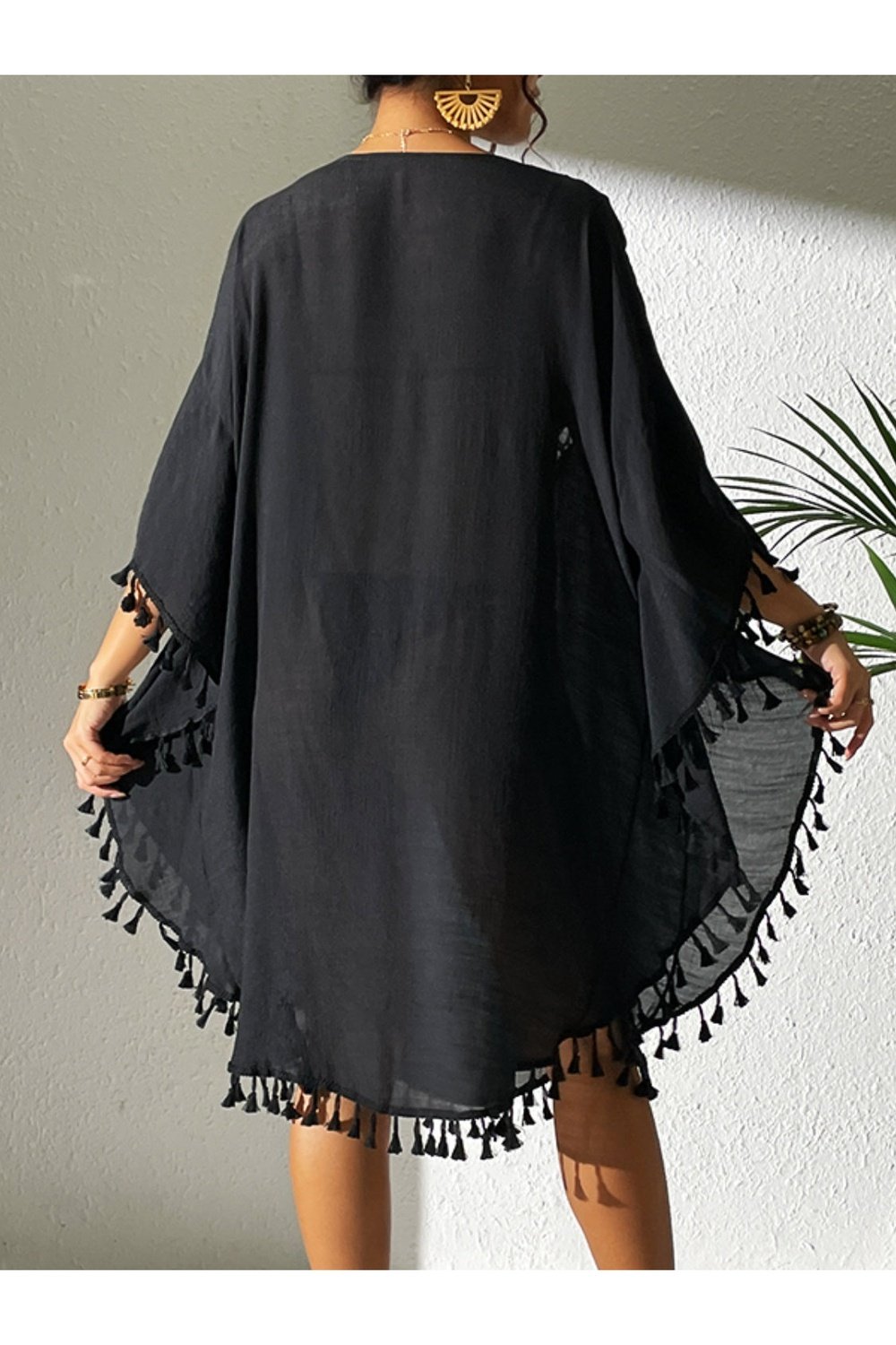 Tassel Cutout Scoop Neck Cover-Up Dress