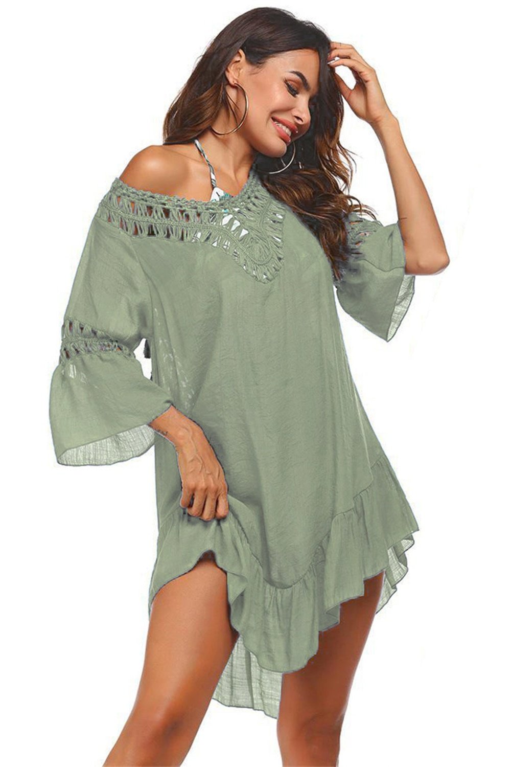 Backless Cutout Three-Quarter Sleeve Cover Up