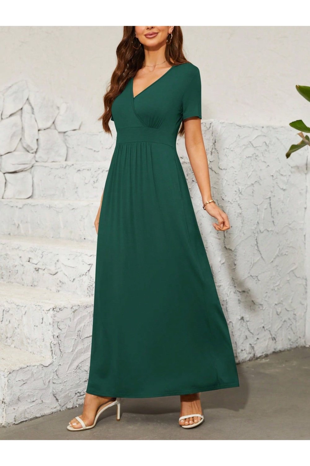 Surplice Short Sleeve Maxi Dress