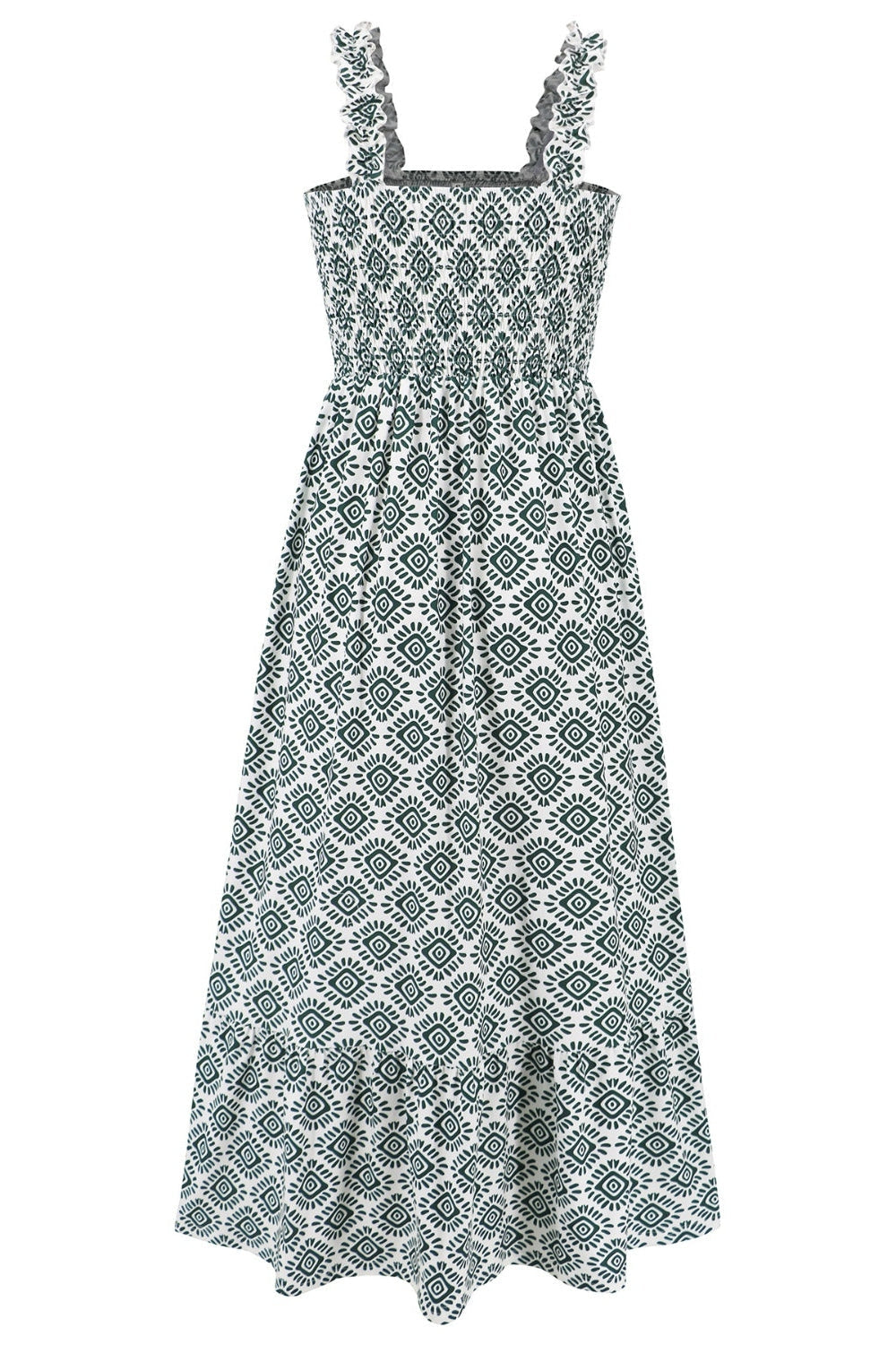 Smocked Printed Square Neck Sleeveless Dress