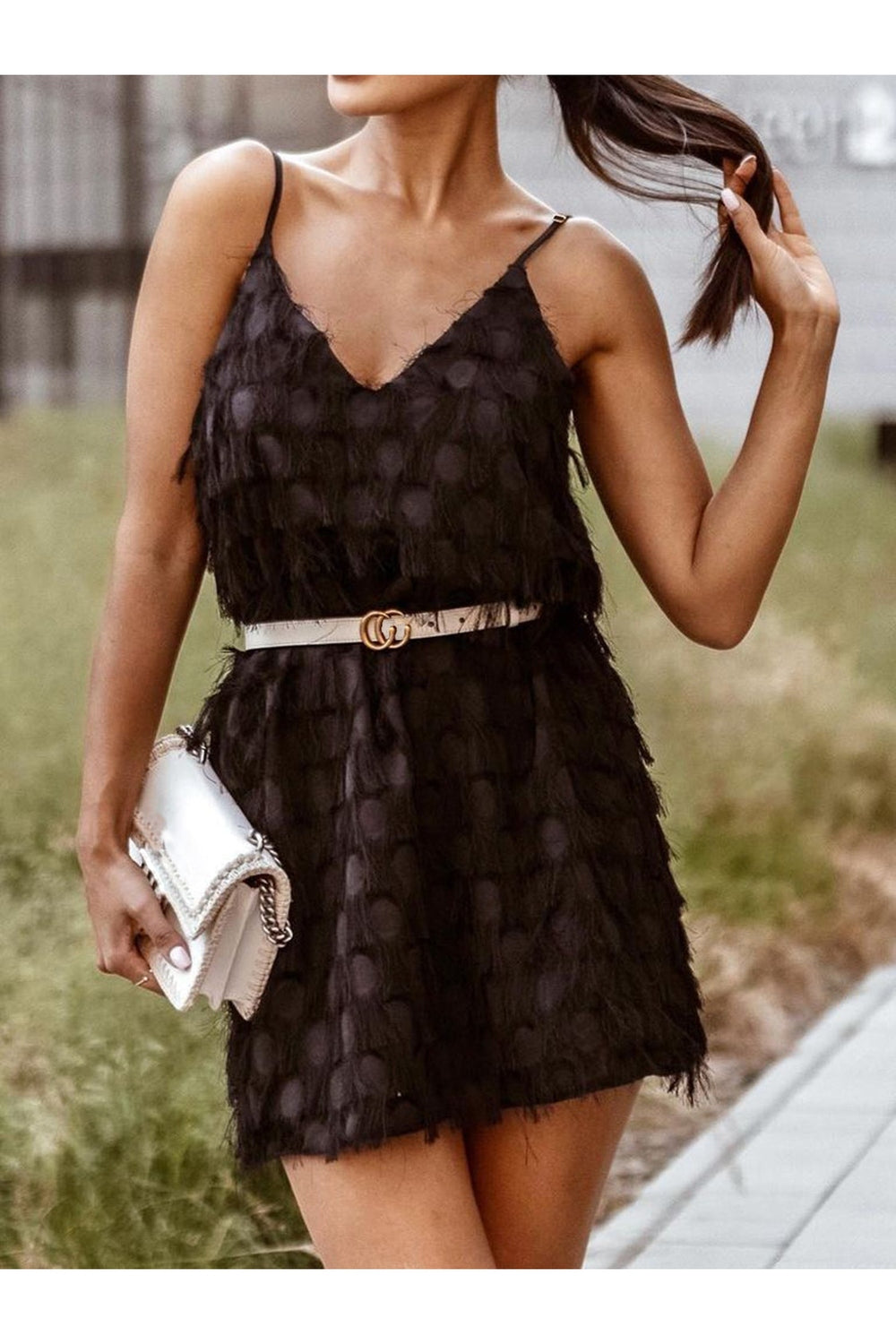 Fringe V-Neck Mini Cami Dress