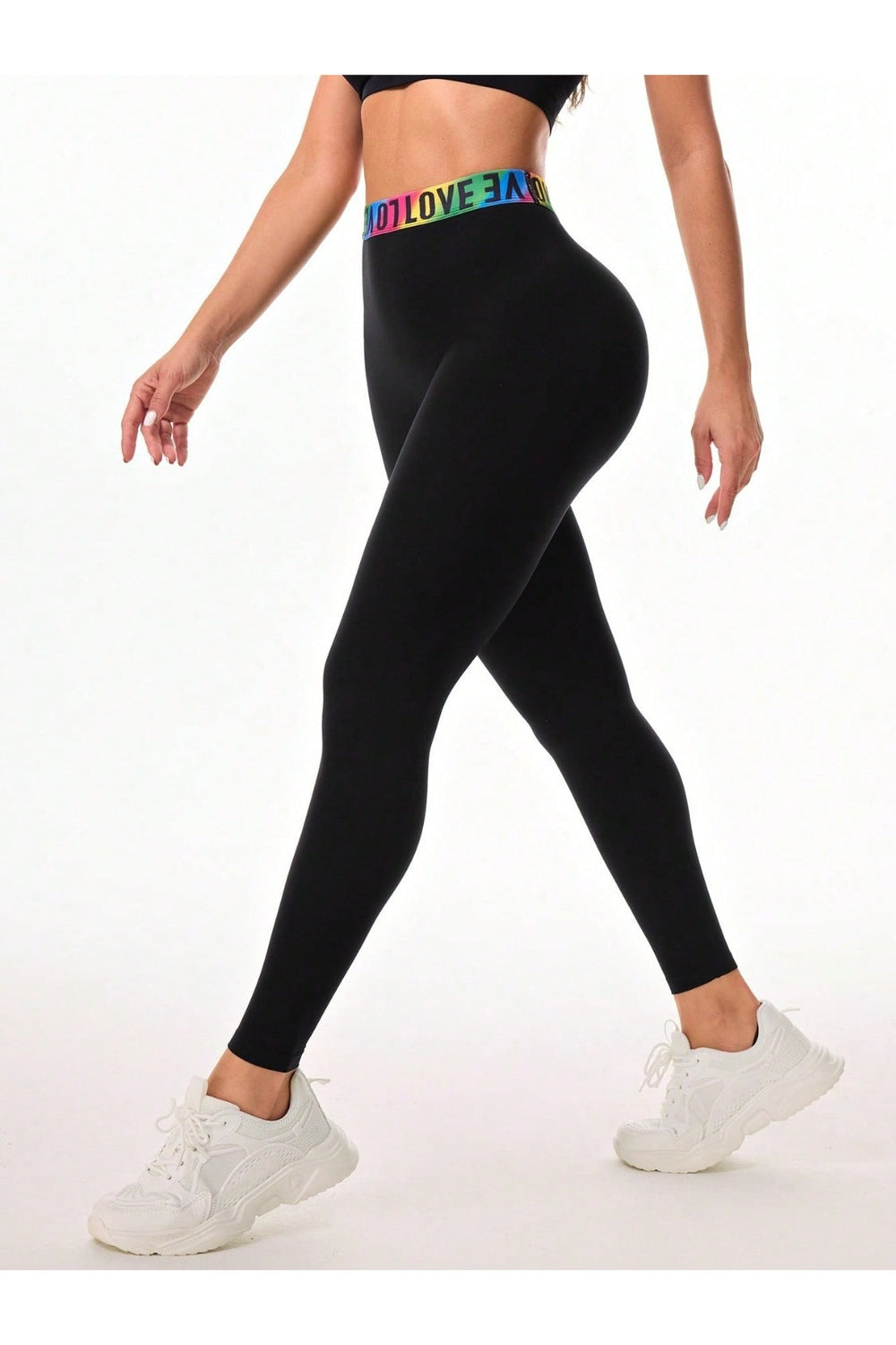 Letter Printed High Waist Active Leggings