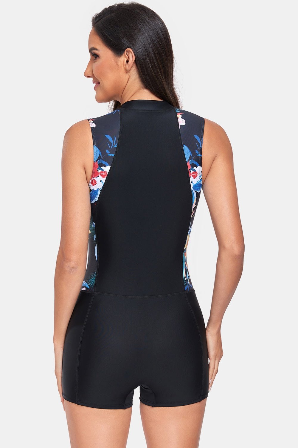 Zip Up Sleeveless One-Piece Swimwear