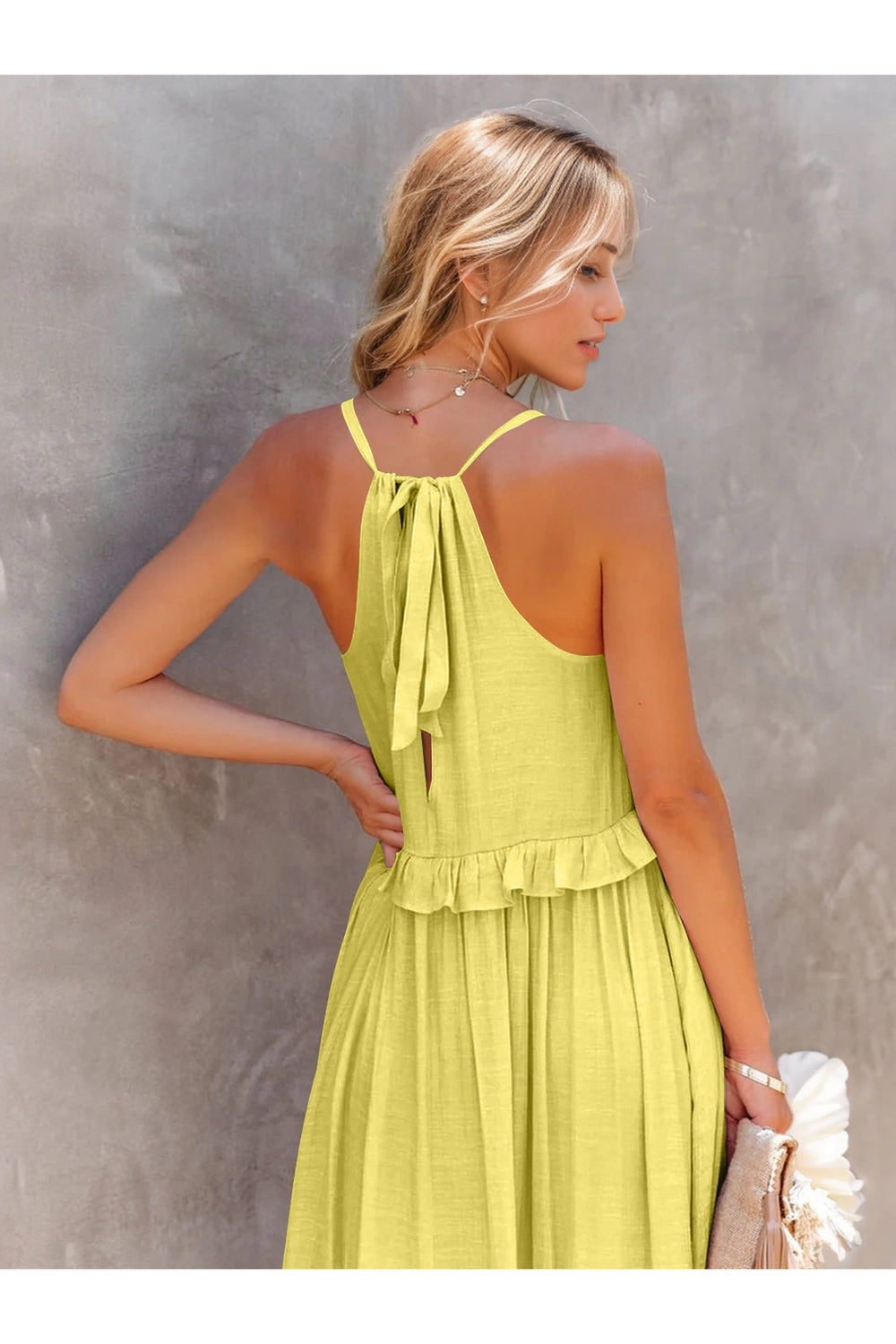 Ruffled Sleeveless Tiered Maxi Dress with Pockets