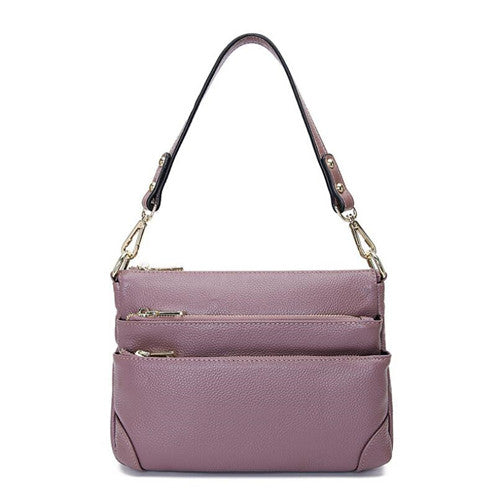 New Genuine Leather Women's Multi Zipper Partition Single Shoulder Crossbody Bag