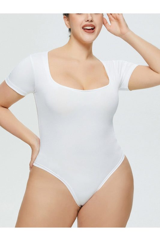 Full Size Square Neck Short Sleeve Bodysuit