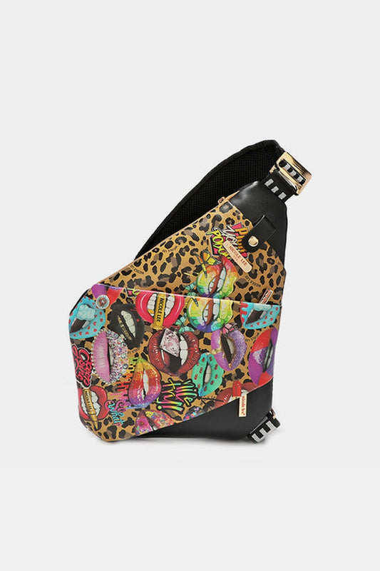 Nicole Lee USA Vegan Leather Leopard & Lip Pattern Crossbody Bag