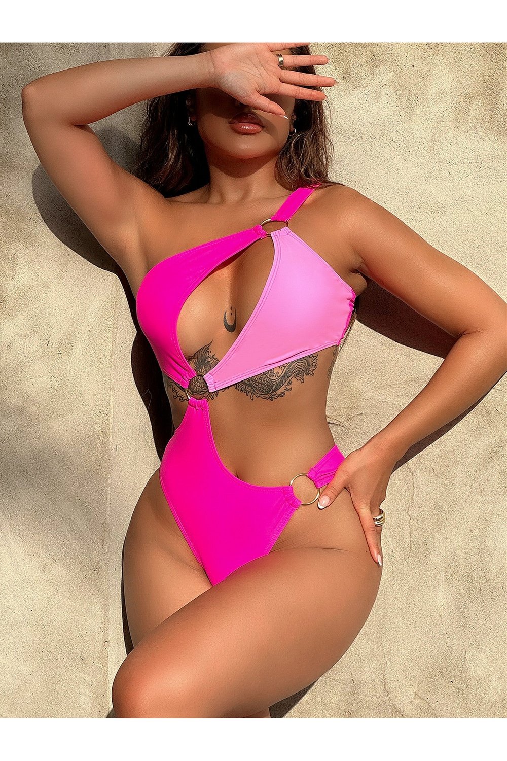 One-Shoulder Cutout Ring Detail One-Piece Swimsuit