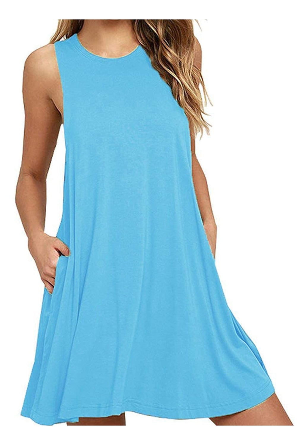 Full Size Round Neck Sleeveless Dress with Pockets