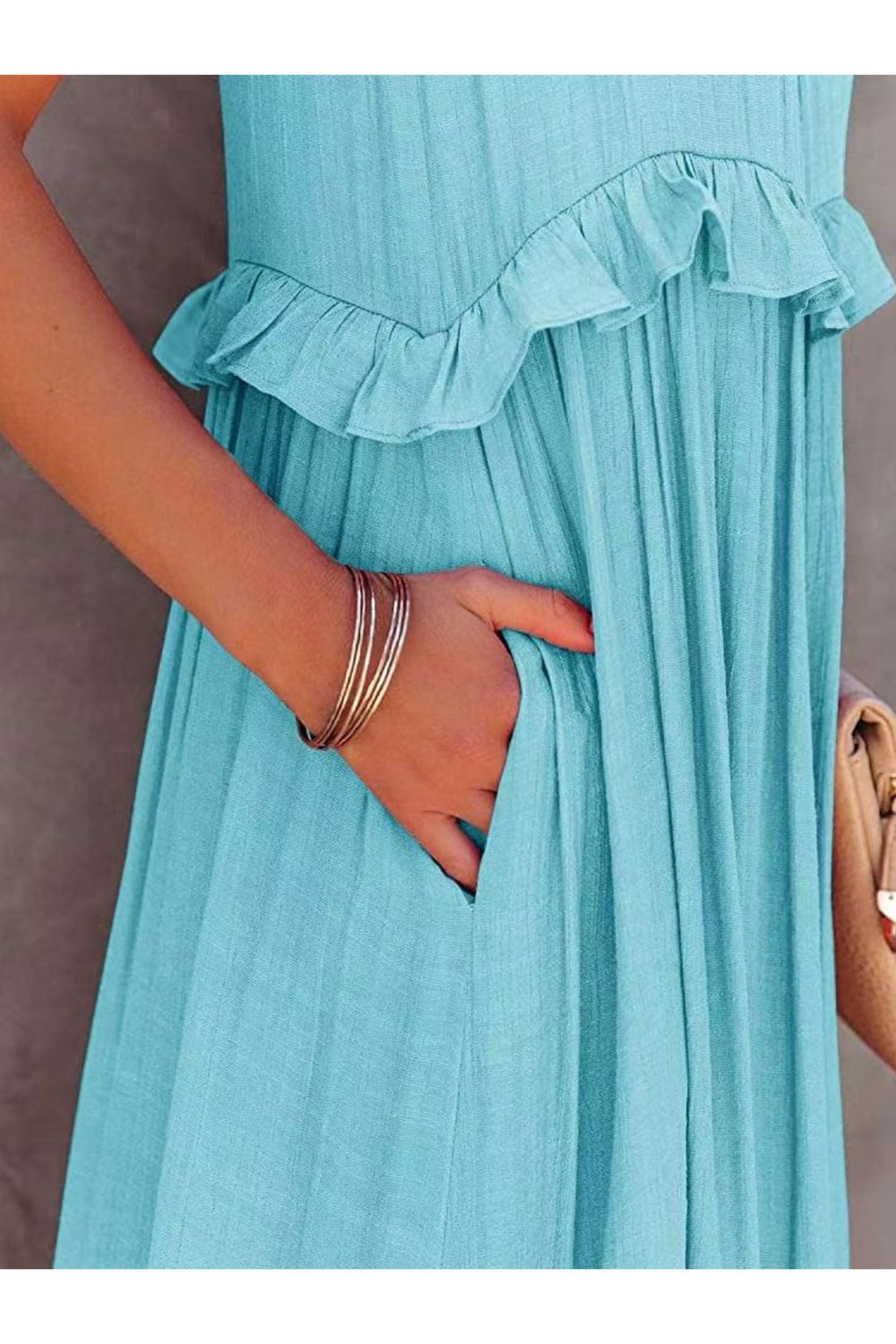 Ruffled Sleeveless Tiered Maxi Dress with Pockets