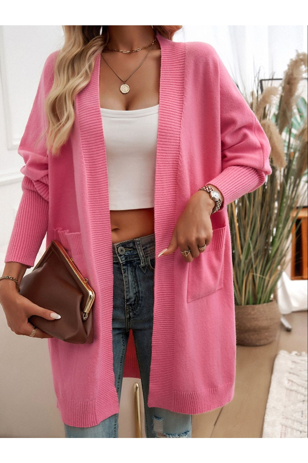 Devine Open Front Long Sleeve Cardigan