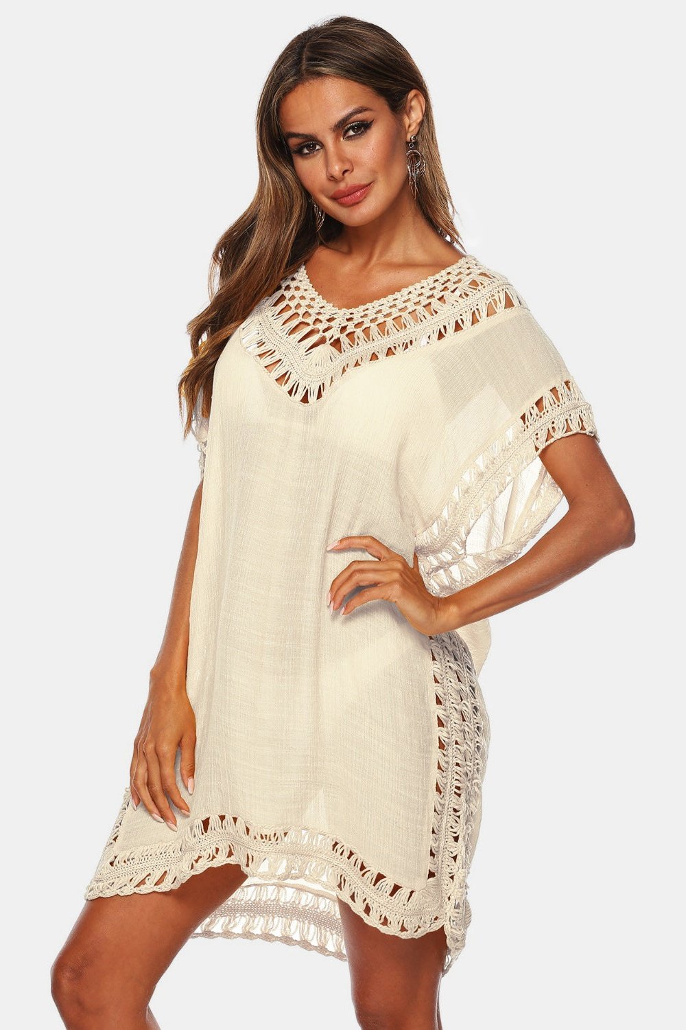 Cutout V-Neck Short Sleeve Cover-Up