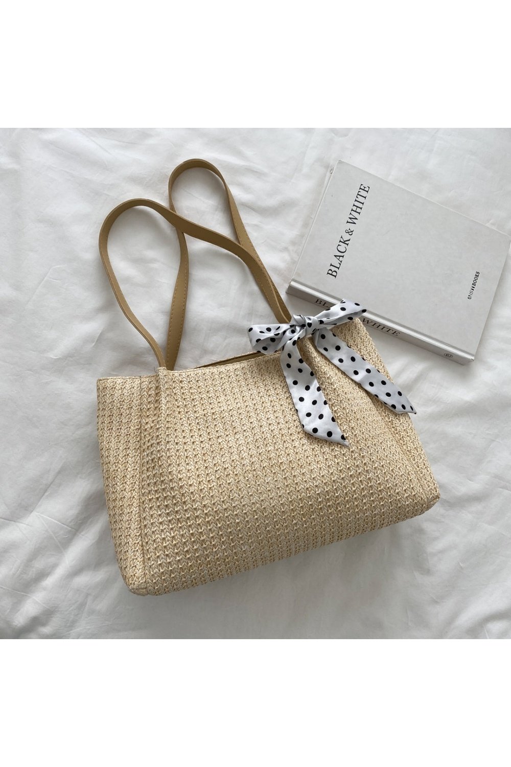 Straw Woven Leather Strap Handbag