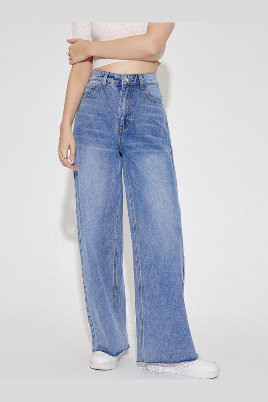 High Waist Straight Leg Jeans with Pockets