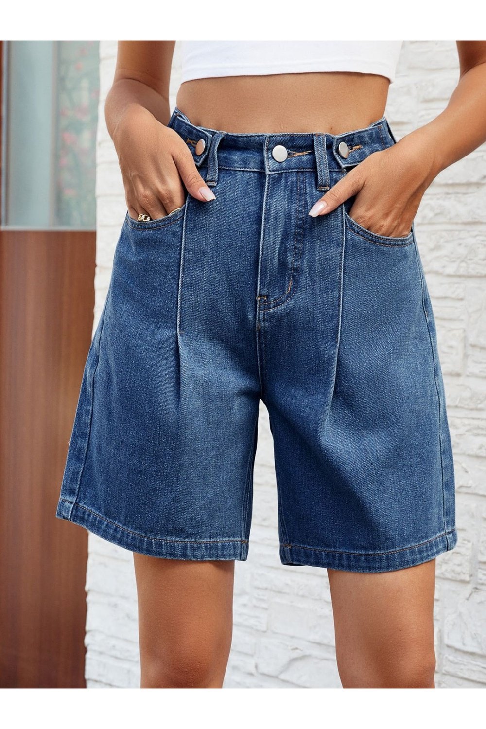 High Waist Denim Shorts with Pockets