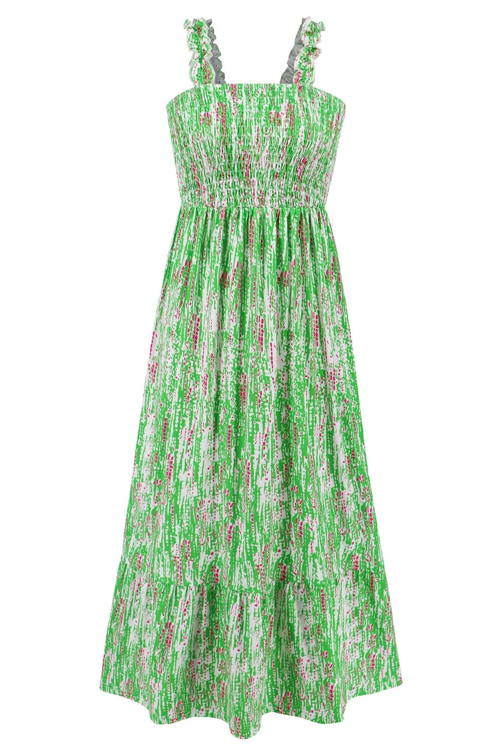 Smocked Printed Square Neck Sleeveless Dress