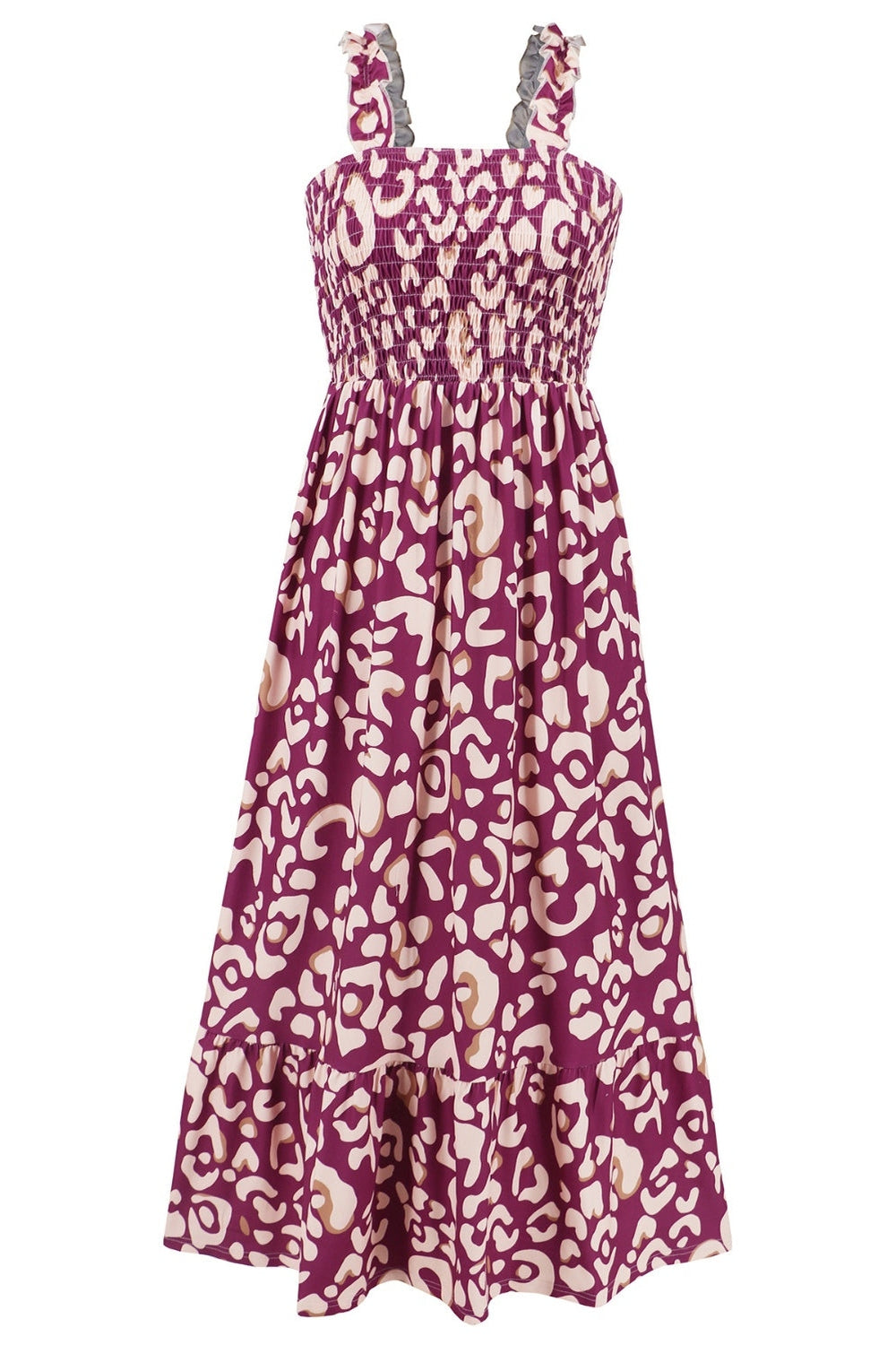 Smocked Printed Square Neck Sleeveless Dress