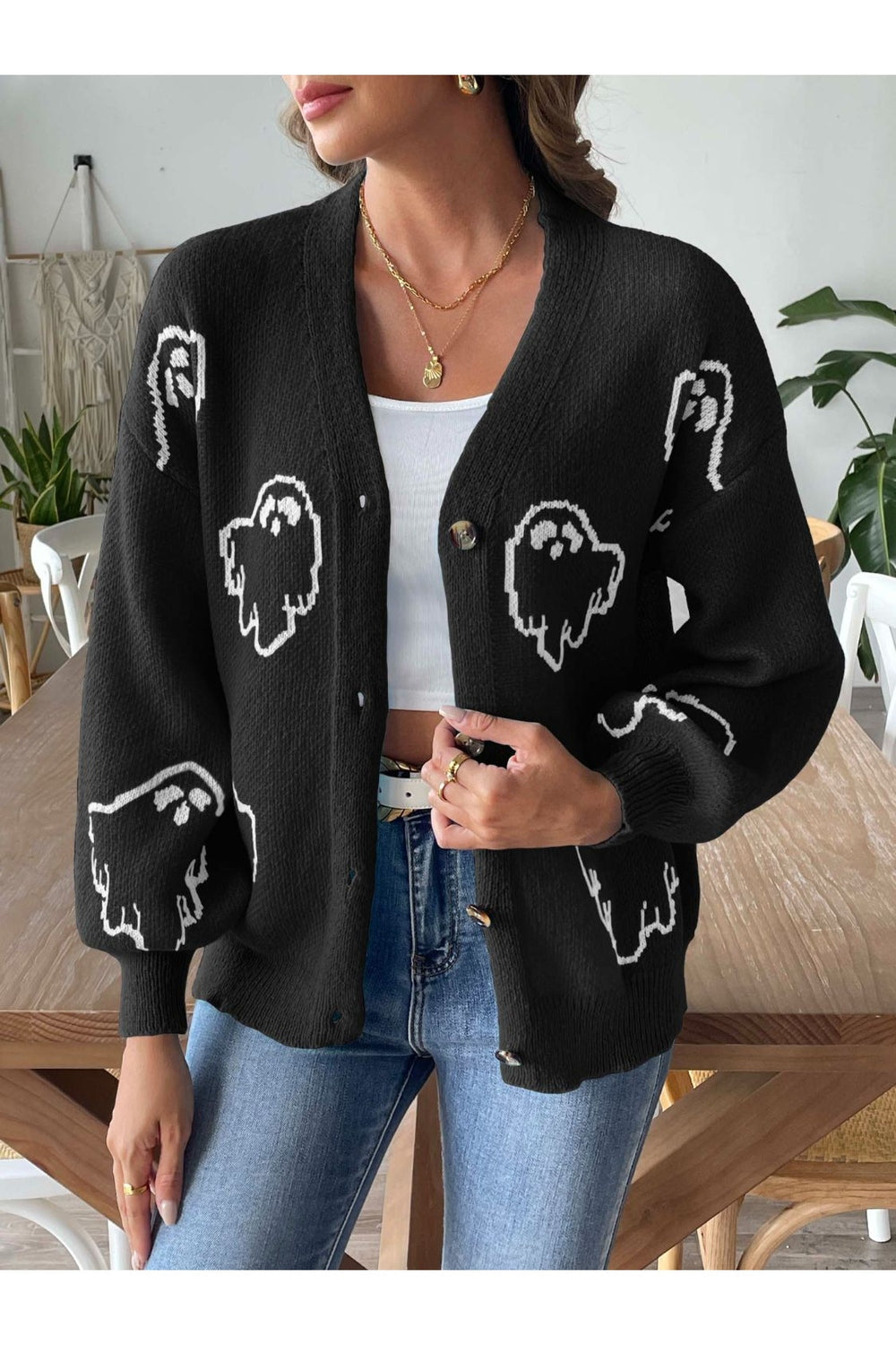 V-Neck Dropped Shoulder Cardigan