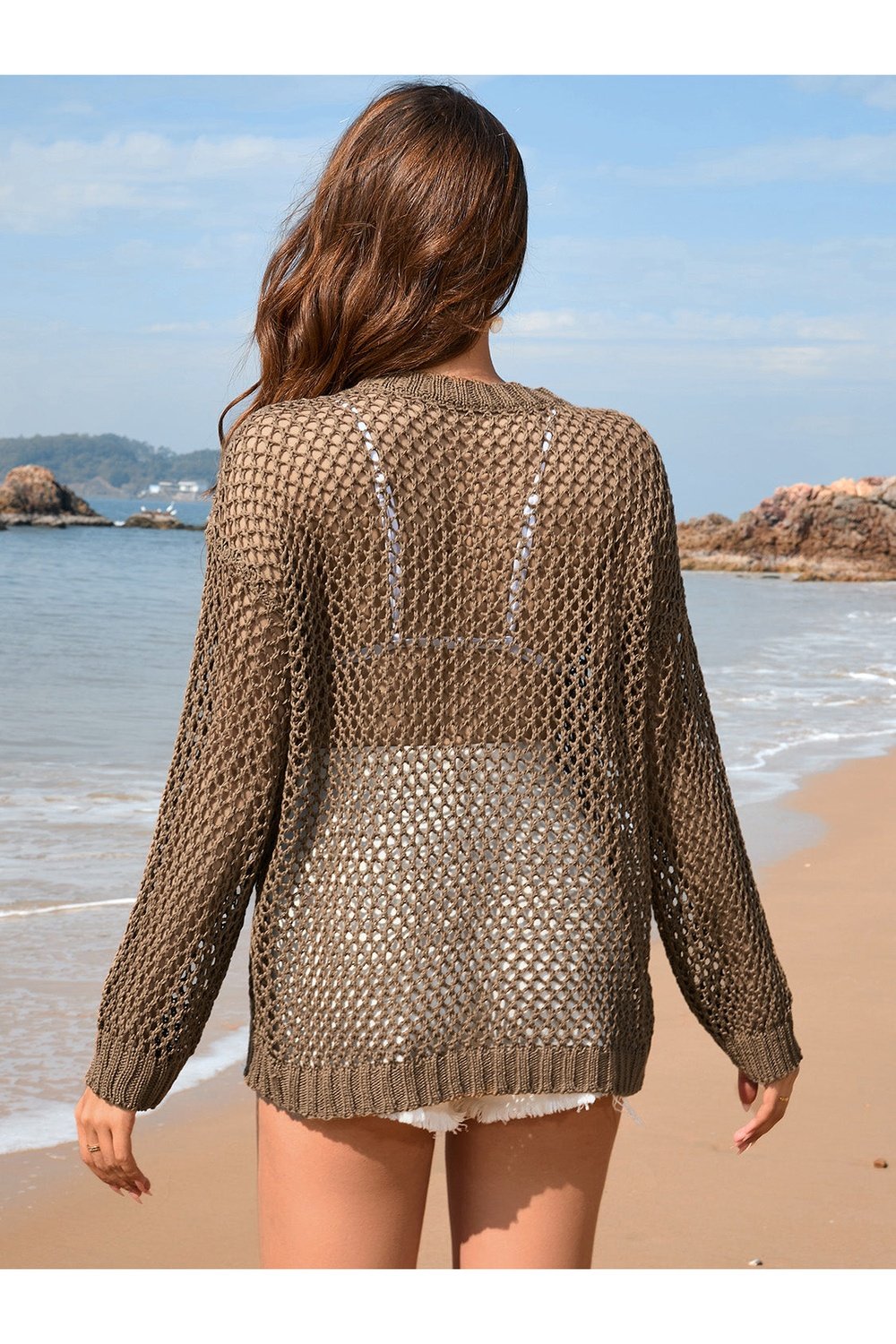 Heart Openwork Long Sleeve Cover-Up