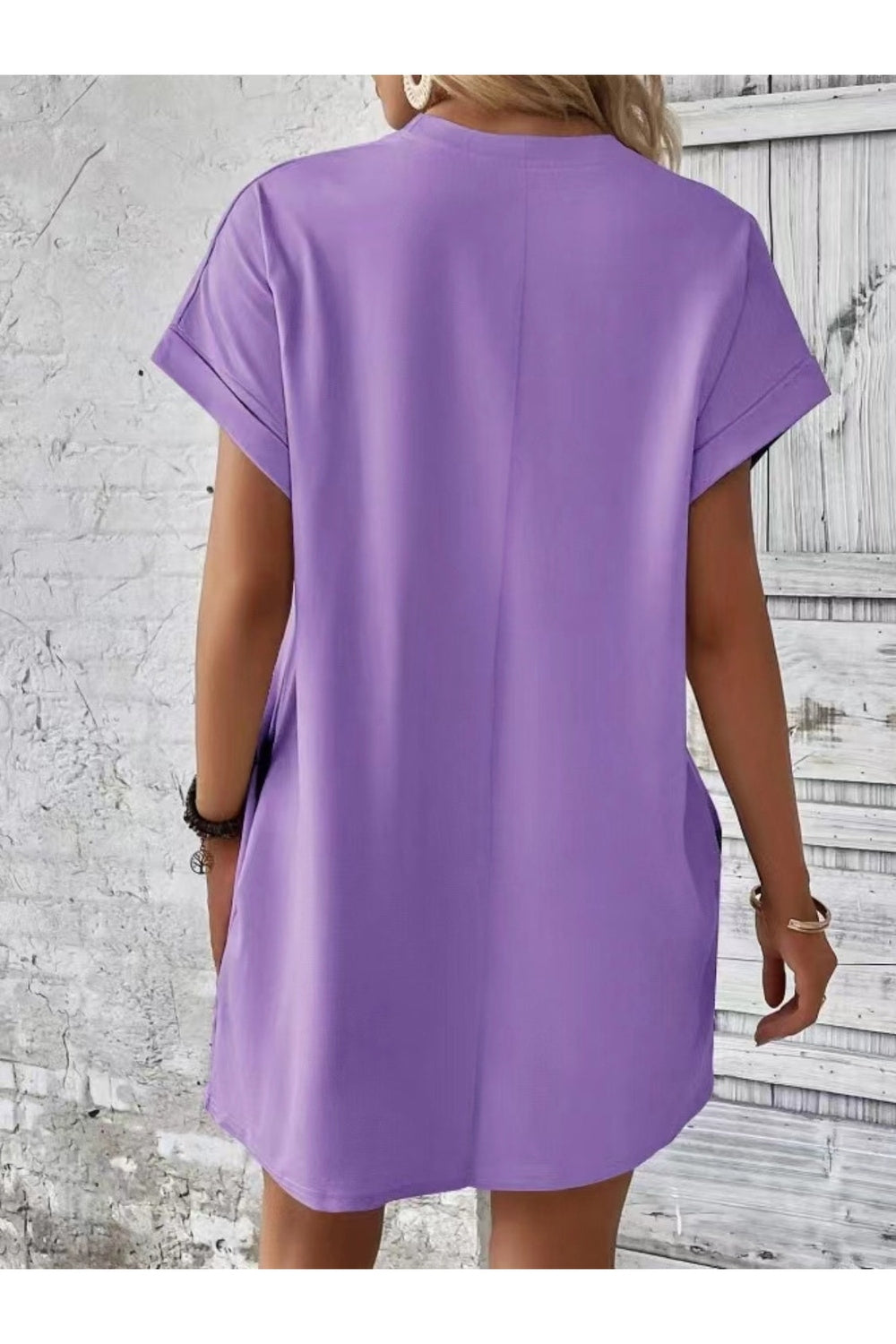 Pocketed Round Neck Short Sleeve Dress