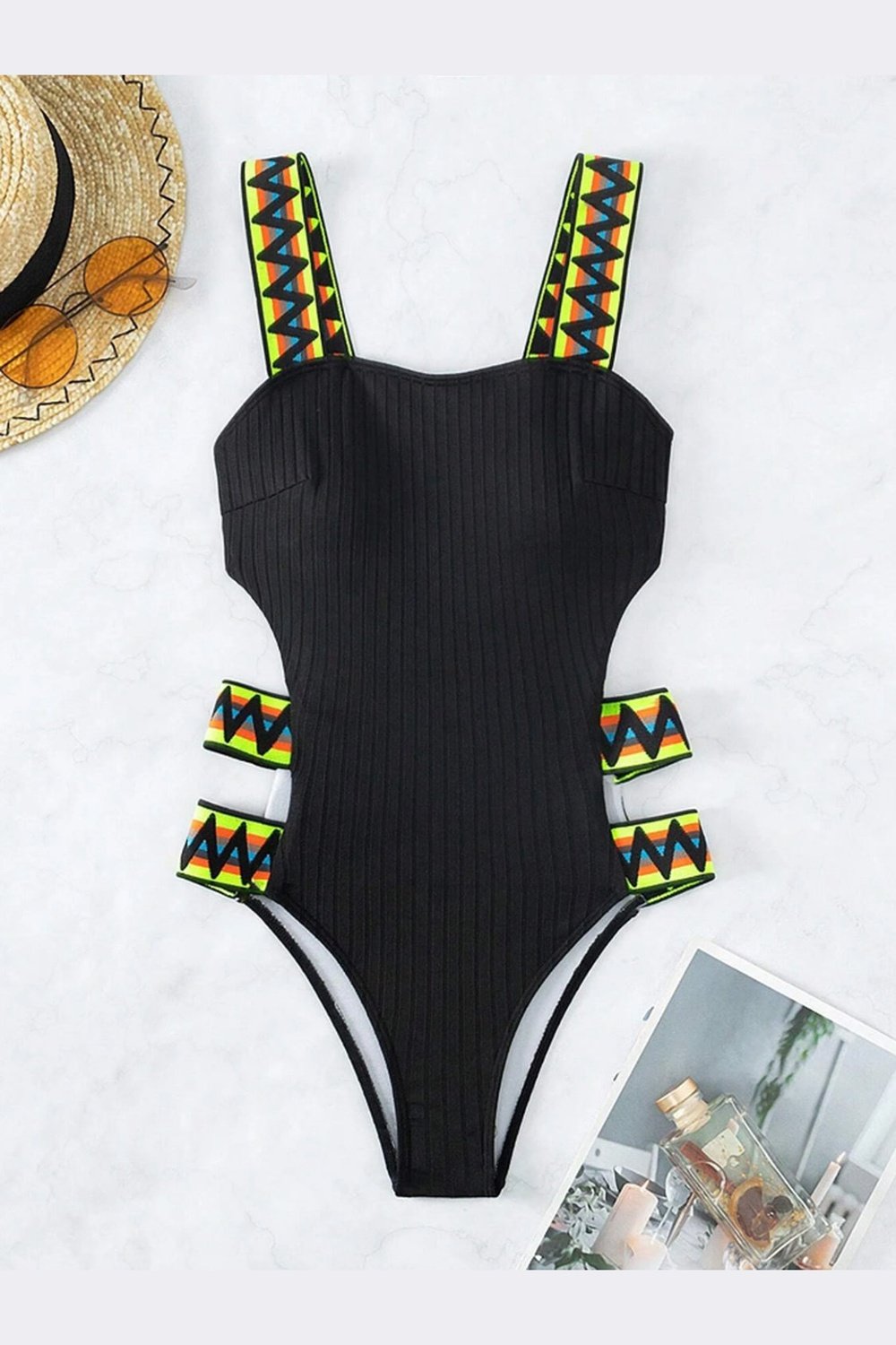 Cutout Wide Strap One-Piece Swimwear